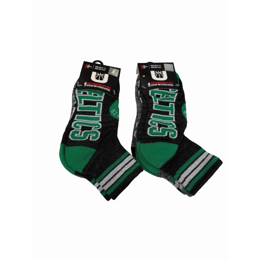 NBA Celtics Kids Quarter Cut Socks Shoe Size 4-9.5 3 Pair Each Lot Of 2 New
